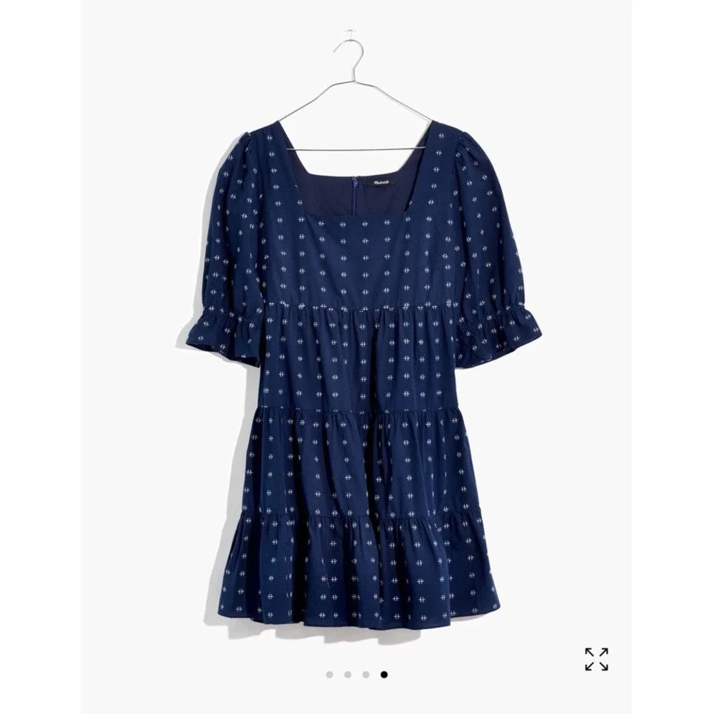 Madewell Navy Tiered Mini Dress with Microprint